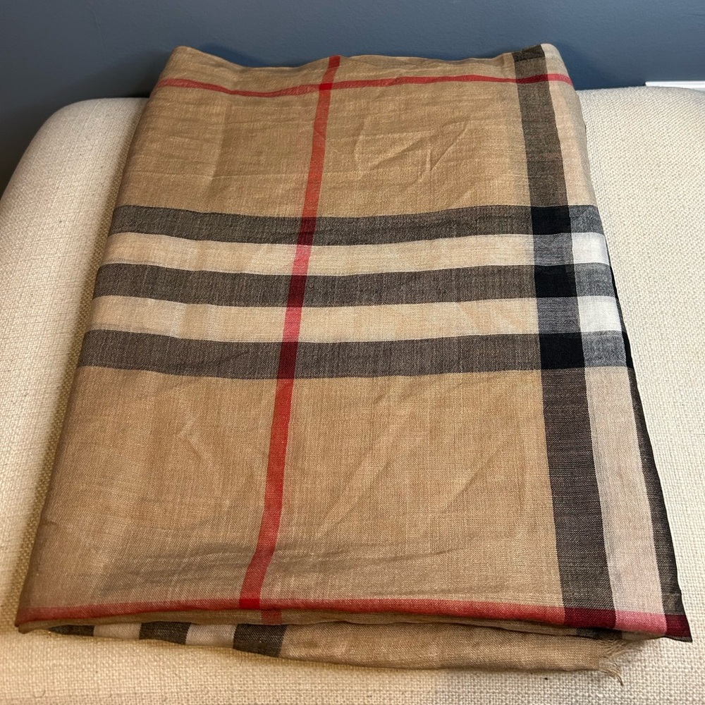 Burberry Wool Silk Check Scarf - Picture 5 of 11